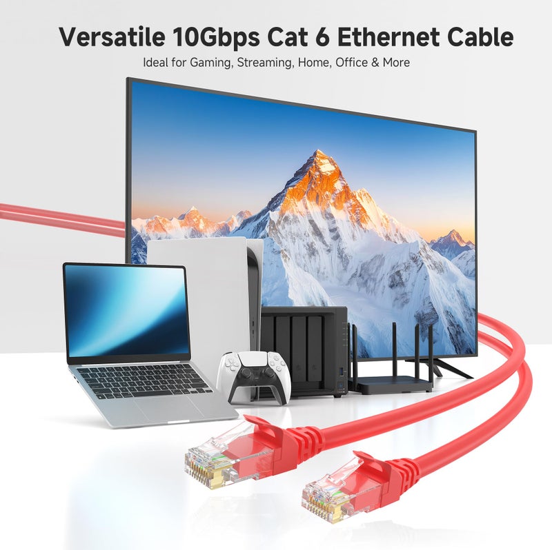 Cable Matters 10Gbps 5-Pack Snagless Short Cat 6 Ethernet Cable 1 ft (Cat6, Internet, Network) in Red - Image 2